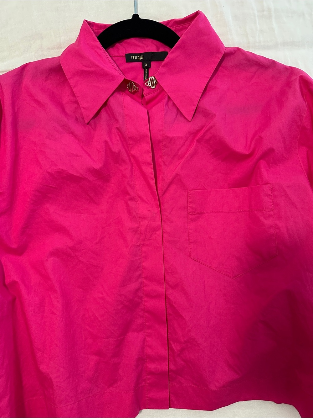 Maje Bright Pink Cropped Shirt